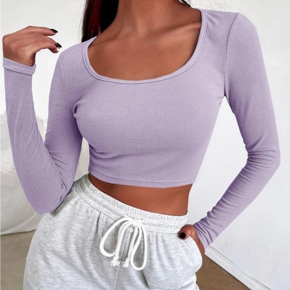NWOT SHEIN Purple Long Sleeve Crop Top Basic Fitted T-Shirt Women’s Size Small - Picture 1 of 8